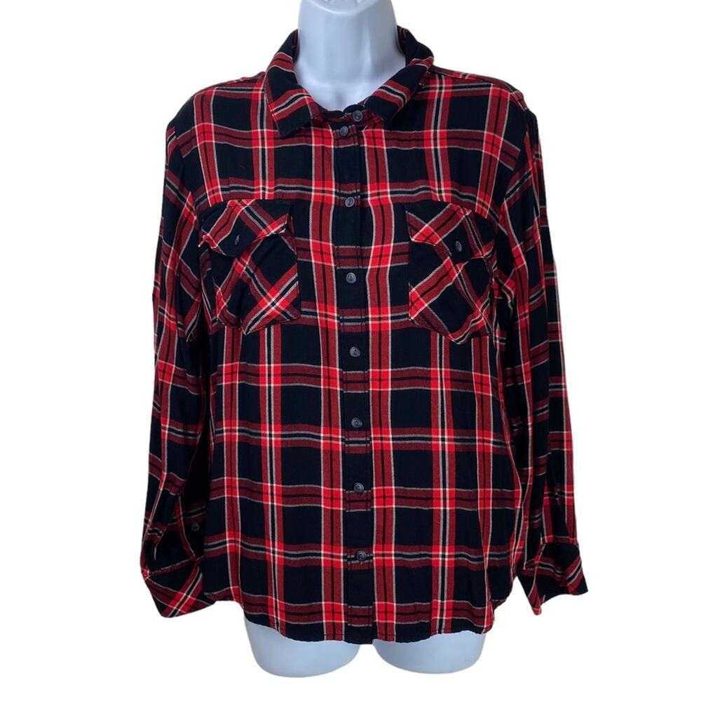 Sanctuary Boyfriend For Life Red Black Plaid Button Down Top Size S